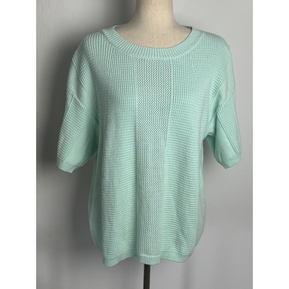 Laurie Felt Los Angeles Mint Green Mixed Knit Short Sleeve Sweater Large